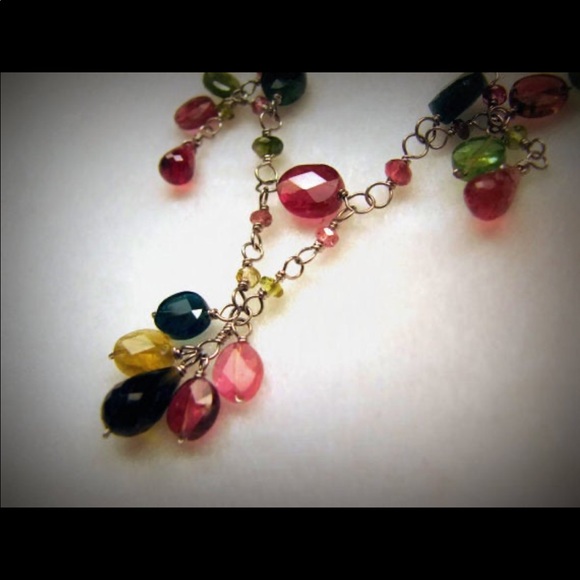 Vintage 14K WHITE GOLD tourmaline fringe necklace - Picture 2 of 5